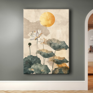 Lotus - Obraz na płótnie 50x70cm - Druk Blejtrama - Chiński Orient, Zen #17 - możliwe inne rozmiary