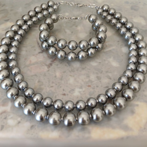 Naszyjnik Szare Perły Szklane Kolia Bransoletka Kulki Szklane nasz24.83