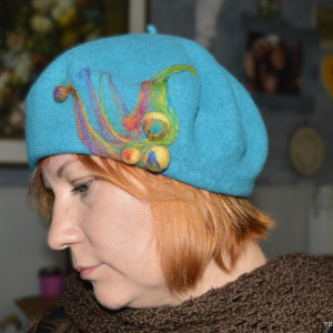 Beret wełniany turkus