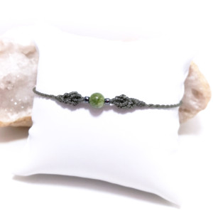 SUPER PEŁNIA turmalin w makramie misterna zielona bransoletka mikro makrama