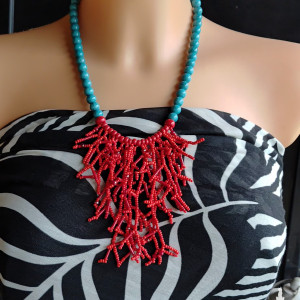 Naszyjnik Czerwone Turkusowe Koralowe Patyczaki Korale Kolia nasz24.99