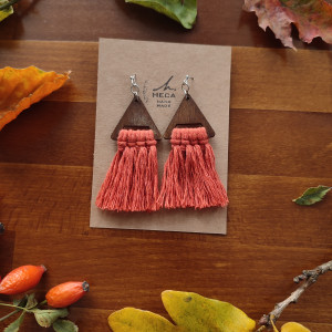 Kolczyki boho makrama wiszące lekkie jesień jesienne jesieniara jesieniary - rude, pomarańczowe