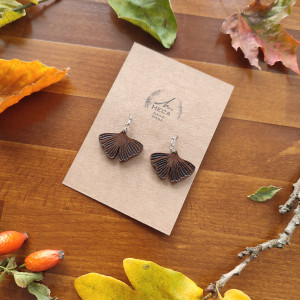 Kolczyki liść liście miłorząb kolor brązowy orzech HANDMADE
