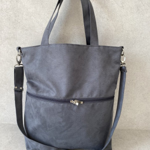 Duża torba z kieszenią na zamek - szara