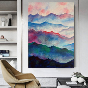 duży obraz olejny kolorowy olej na płótnie Bieszczady góry