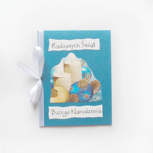 turkusowa kartka na Boże Narodzenie, świąteczna kartka ze stroikiem, Boże Narodzenie kartka, świąteczne kartki dla firm, bożonarodzeniowe kartki, stroik kartka na Święta