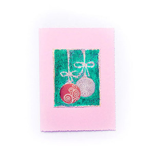 różowa kartka świąteczna, Boże Narodzenie kartka z bombkami, ładne kartki na Boże Narodzenie, kartki na Nowy Rok, świąteczne kartki dla firm, noworoczne kartki, bombki kartka na Święta