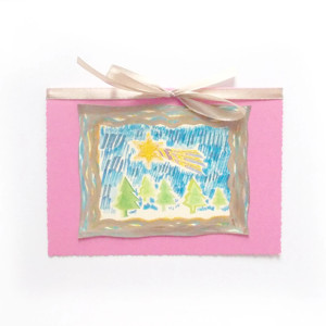 różowa kartka na Boże Narodzenie, gwiazda kartka świąteczna, bożonarodzeniowe kartki bez życzeń, kartka ręcznie rysowana, noworoczne kartki, kartki na Nowy Rok