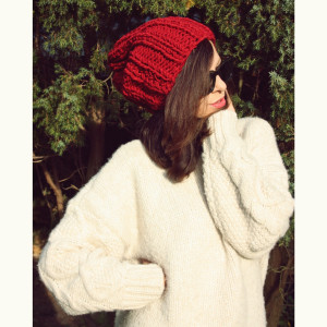 Czapka bordo Merino Bulky