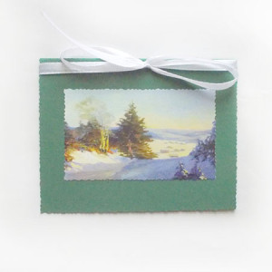 zimowa kartka z choinką, ciemnozielona kartka na Boże Narodzenie, kartka na Nowy Rok, pejzaż kartka na Święta, kartki noworoczne, świąteczne kartki bez życzeń, Boże Narodzenie kartka z zimą