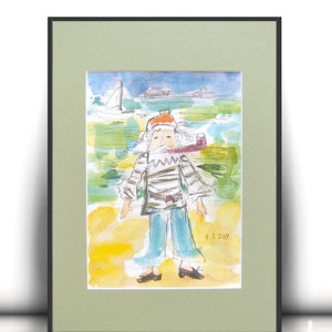 żeglarz rysunek A4, pirat obraz malowany ręcznie, żeglarski obrazek 21x30, marynarz rysunek do domu, dekoracja do pokoju chłopca, żeglarska dekoracja na ścianę, kolorowa akwarela A4, marine