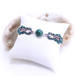 Morski Gacek akwamaryn w makramie ażurowa bransoletka mikro makrama