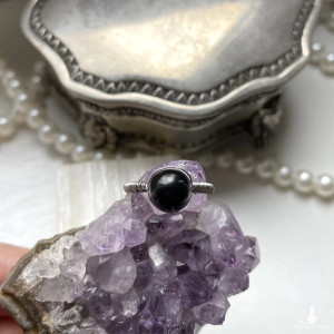 pierścionek regulowany z obsydianem STAL CHIRURGICZNA