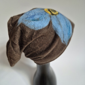 Czapka wełniana brązowo niebieska