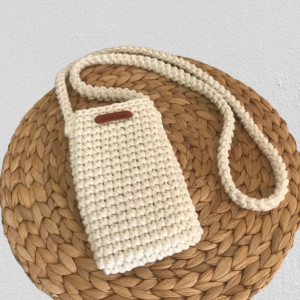 Mała torebka na ramię, etui na telefon, listonoszka ecru