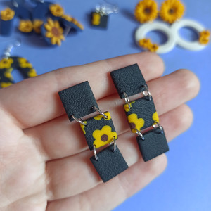 Kolczyki sztyfty wiszące potrójne kwadraty