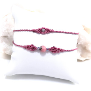 SUPER PEŁNIA szafir rodonit w makramie bransoletki regulowane mikro makrama