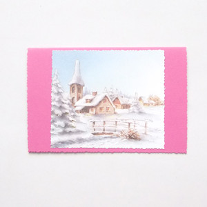 zimowa kartka na Święta, zima kartka na Boże Narodzenie, świąteczna kartka  z pejzażem, ładne kartki na Nowy Rok, Boże Narodzenie kartki dla firm, noworoczne kartki, różowa kartka świąteczna
