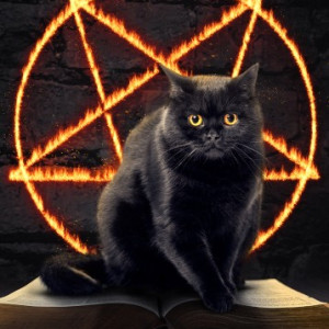 Plakat gotycki czarny kot i pentagram 52_24