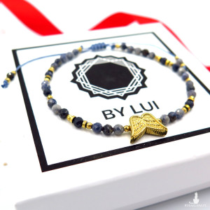 Niebieska Bransoletka Szafiry & Złote Skrzydełka Skrzydła GOLDEN WINGS