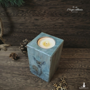 Drewniany świecznik - zima Sarenka