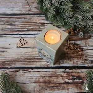 Drewniany świecznik - zima Niedźwiadek