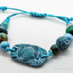 polymer clay bransoletka regulowana błękit-turkus