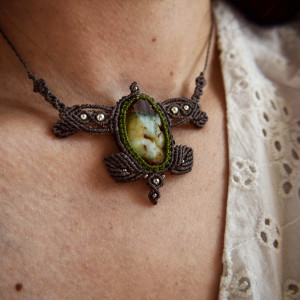 Naszyjnik Jesienny zbChryzoprazem. Kamień Naturalny. Kreatywność. Intuicja. Równowaga. Mikro makrama.