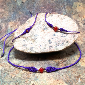 SUPER PEŁNIA agat i granat w makramie choker i bransoletki ciemny fiolet delfina dolls