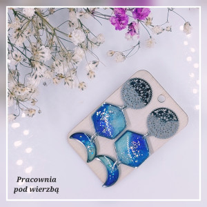 Kolczyki wiszące kosmos księżyc lunula stal ręcznie malowane