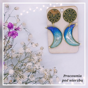 Kolczyki wiszące kosmos księżyc lunula stal ręcznie malowane