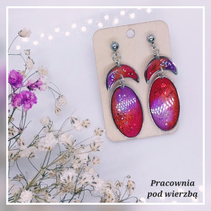 Kolczyki wiszące kosmos księżyc lunula stal ręcznie malowane