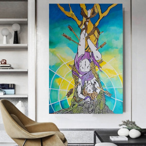duży obraz  kolorowy  na płótnie wisielec tarot