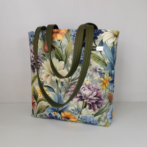 Torebka damska shopper bag torebka na ramię zamykana ekoskóra  - kwiaty 3