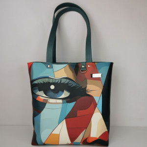 Torebka damska shopper bag torebka na ramię zamykana ekoskóra  - oczy