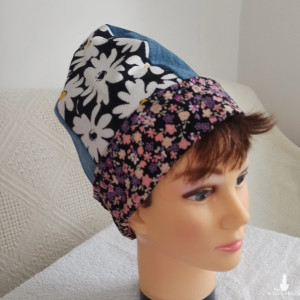 Jeansowa młodzieżowa w kwiatki czapka