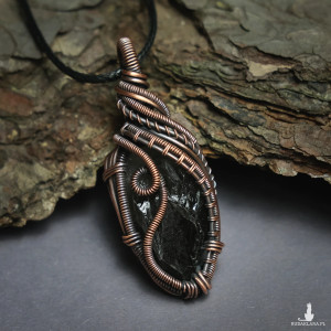 Wisior miedziany naszyjnik kwarc dymny wire wrapping