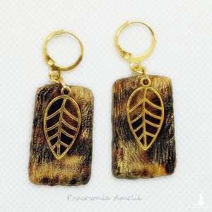 polymer clay złote listki kolczyki