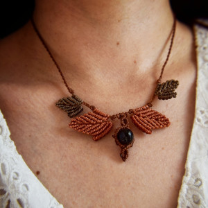 Naszyjnik Jesienny z Onyksem. Kamień Naturalny. Mikro makrama