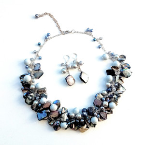 Gray naszyjnik+kolczyki z macicy perłowej