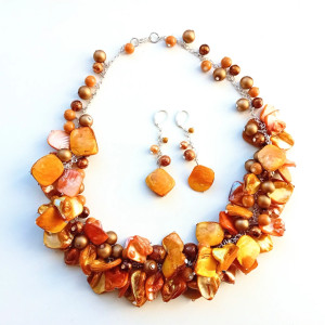 Amber naszyjnik+kolczyki z macicy perłowej