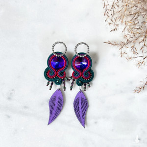 Kolczyki z piórkami – Autumn Leaves – fioletowe