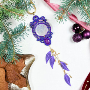 Fioletowy wisior Autunm Feather boho z piórkami i kolczyki – komplet biżuterii sutasz