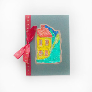 dom kartka bez życzeń, bajkowe kartki ręcznie rysowane, świąteczna kartka z domkiem, kartki na Boże Narodzenie, kartki na Nowy Rok, kartki dla firm, domek kartka bez tekstu