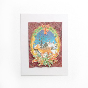 zimowa kartka na Boże Narodzenie, świąteczna kartka z sarenką, zima kartka na Nowy Rok, kartka bożonarodzeniowa, kartka noworoczna, kartki na święta Bożego Narodzenia