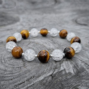 Bransoletka kruszony Kryształ górski i Tygrysie oko