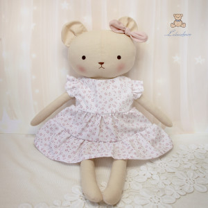 Miś Tosia przytulanka w biało-różowej sukieneczce z falbankami