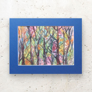 oryginalny obraz z pejzażem, kolorowa akwarela do salonu, nowoczesny rysunek na ścianę, prezent do domu, ręcznie malowany obraz 30x40,  kolorowy rysunek A3, obraz z drzewami, drzewa rysunek