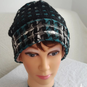 Żakardowa czapka z otokiem na podszewce