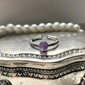 pierścionek AMETYST FASETOWANY stal chirurgiczna